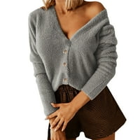 Ženska plus veličina rever kardigan za odjeću lagani pleteni džemper otvoren prednji rever Solid Colles Fals Modne odjeće Zimski topli kaput sive s