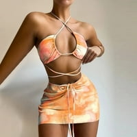 Ženska ljetna modna seksi mramora-ispis bez struka za čipke za čipke za pljeskanje od tri komada kupaći kostim