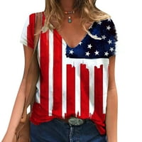 Wefuesd T majice za žene Ženske ručne majice nalik američkoj zastava V izrez TEE košulja Pulover kratki
