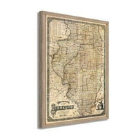 Mapa države Illinois - Uokvirena Vintage karta Illinoisa - Stara država Ilinois karta - presjeka Država