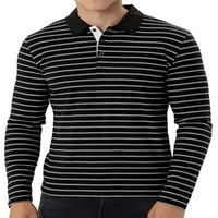 Luxplum Muškarci Majica rever izrez Polo košulja Striped vrhovi Atletski pulover Golf Tee Black White