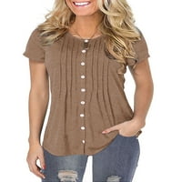 Ženski bluze s kratkim rukavima Henley majice na vrhu majice okrugle vrat Pleated t majice Dame Solid