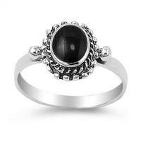 Vaša boja simulirana crnac na ovalnom pasijansku konopnu prsten sterling srebrni bend CZ ženski veličine