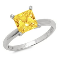 2.5ct Princess Cut Yellow Simulirani Diamond 14k Bijelo zlato Graviranje Izjava Godišnjica Angažovanja vjenčanog pasijansa Veličina zvona 4,5