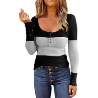Ženska majica sa tasterima, tankim fit, okrugli vrat, utor za pletenje crne m