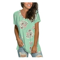 Ovitcza kratki rukav veličine veličine male V izrez Ljetne košulje za žene Tee majice Flowy cvjetne ugradbene majice za žene Ženske haljine vrhove i bluze na klirensu zeleni XL