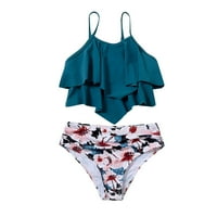Djevojčin kupaći kostim za kirut plave cvjetni cvjetni otisci visokog struka Bikini set kupaći kostimi