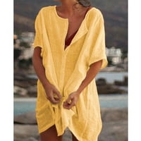 SoftMallow ženska labava kupaći komič košulja haljina kratkih rukava posteljina na plaži s plažom žuta 3xl