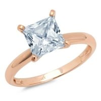 CT briljantna princeza rezana prirodna švicarska plava topaz 14k ružičasti zlatni pasijans prsten sz 4,25