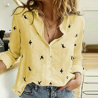 Majica sa Caveitl majicom, žene modne tiskane casual dugih rukava majica posteljina bluza od žute, xxxl