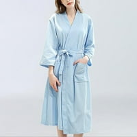Oglas za žene Žene Čvrsti zavoj rube ogrtač Pajamas dugačka odjeća džep pojas + pojasevi nebo plavo