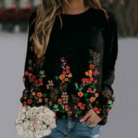 Prevelika dukserica za ženu za žensku casual cvjetni tisak dugih rukava pulover na vrhu lagane duksere