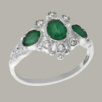 Britanci napravio je 10k bijeli zlatni prsten s prirodnim smaragdnim i dijamantnim ženskim rubljem - Opcije veličine - Veličina 11.25