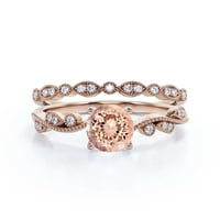 Sjajni Boho & Hippie 1. Carat Round Cut Morgatite i Diamond Moissanite Classic Inspirirani zaručnički prsten, jedinstveni vjenčani prsten za uvijanje u 10K čvrstih ružičastog zlata, Obećaj prsten, jedan podudarni pojas