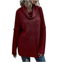 Ženski dugi rukav džemper s dugim rukavima pulover Turtleneck casual labavo, vrhova tunika vino crvene