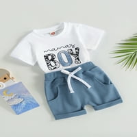 Toddler Baby Boy odjeća Dan nezavisnosti Dan Pisma Ispis okrugle vrat Pamučna majica + džepovi kratke