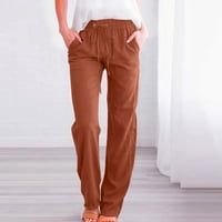 Posteljine hlače za žene labave fit visoke struk široke noge za noge Ležerne prilike elastične pantalone