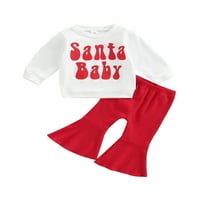 Božićne dječje djevojke Odeća za odjeću Santa Pismo Ispis dugih rukava dugim rukavima + rebraste pantalone