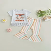 Calsunbaby Toddler Kid Girl Ljetna odjeća Pisma za ispis majica s prugastim pantalonama od 3M-4T