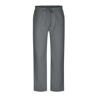 Caveitl Muške atletske hlače, muškarci čvrsti povremeni elastični pojas džep pamučni posteljina panela hlače tamno siva