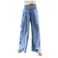 Absuyy casual pantalone za žene Ljetni modni široki noga sa džepovima Elastične struke casual labave duge hlače plave veličine L