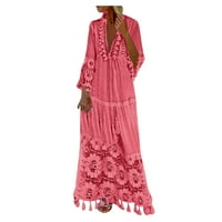 Haljina za žene, modna casual boemska velika veličina V-izrez čvrsta boja čipka tassel duga haljina