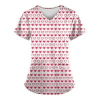 Blazyrey bluza za žene Žene Moda Valentinovo Ispisuje V-izrez na platnu odjeću s kratkim rukavima s