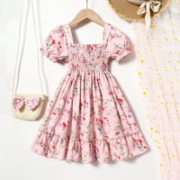 Djevojke oblače lisice rukave cvjetno print princess kratka rukava plaža za 6t haljina