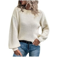 Lagane džempere za žene za žene s dugim rukavima Loose Ribded Comfy pletene majice pulover