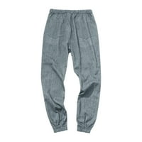Hlače Vintage pamučne i posteljine casual pantalone Muške čvrste boje modne labave hlače za noge sive