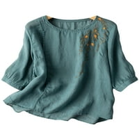 Voguele Dame Tee rukav majica Cvjetni vez za majicu Odmor u pulover-u labavim ljetnim vrhovima plava