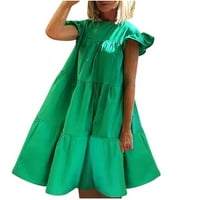 Ženska plus Veličina haljina Ljetna moda casual okrugli vrat Solid ruffle haljina zelena 4