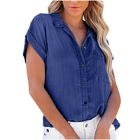 Zpanxa Bluze za žene Vrhovi pune boje rever, ležerna majica s kratkim rukavima Loose Tops Womens Ljetni
