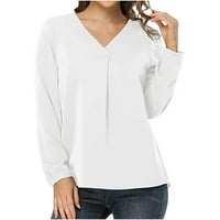 Bluze za žene Dressy Ležerne prilike dugih rukava modna ležerna majica s dugim rukavima s dugim rukavima V-izrez Top bluza pulover bijeli s