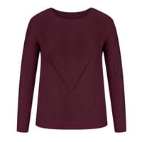 Odeerbi Ženski džemper Ležerni trendy Solid džemper izbija pulover dugih rukava s dugim rukavima crveno