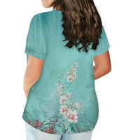 Ženski Ljeto plus veličina kratkih rukava Crewneck vrhovi cvjetni print casual labav T majice plava