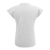 Yuehao Žene Casual Solid V Crt Crt Clear Pamuk Bluze Skraćene rukavice Bluze Top majice za žene Bijelo