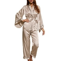 Biayxms ženska pidžama set elegantnog dugih rukava V izrez na vratu Robe + hlače postavljena salon