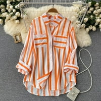 Tdoqot majice s dugim rukavima za žene - V-izrez Casual Striped Tunic Bluze ženske padajuće vrhove narančaste veličine xl