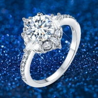 Bijeli okrugli oblikovani prsten za prsten za dijamantne kotače Elegantni prsten za kotač, prsten za rinestone pune dijamantne prstenove za žene veličine 10