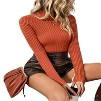 Ležerne prilike čvrste postolje Okrug Basic Tops dugih rukava Rust Brown Ženski džemperi