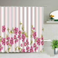 Ružičasti cvijet zeleni listovi tiskani tuš za zavjese leptir tratinčica cvjetna retro kupatila za zavjese