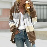 Ženski kaputi moda topla fau jakna zimski patentni zatvarač dugih rukava smeđu odjeću smeđu xxl