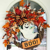 Fall Boo & BERRIES Halloween vijenac sa prugastom crnom i narančastom vrpcom