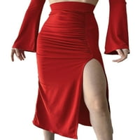 Wassery žene midi suknja prorez visokih struka snimka rucked tanki-fit visoka stručna čvrstoća u boji