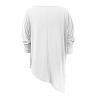 Mnjin Ženske majice i bluze Tunic TOP za žene dugih rukava CREW CACT majica Casual Loose Fit nepravilna majica za žene Bijela XXL