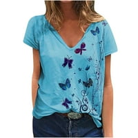 Ženske košulje s kratkim rukavima modna žena V-izrez ljetni kratki rukav leptir otisci vrhovi labave