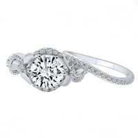 2. Carat okrugli moissan & prirodni dijamantski vintage stil cvjetni zaručnički prsten 14K čvrsto bijelo zlato zvona veličine-9,5