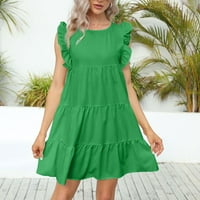 Freshlook Ženski okrugli vrat Ležerne prilike kratkih rukava ruffle-trim haljina haljina za žene, zelene