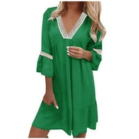 Ecqkame ženske ljetne casual haljine s kratkim rukavima žene ljeto casual kratki rukav V izrez čvrste pagode ruhove haljine labave haljine zeleni xl na klirensu